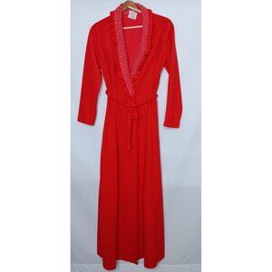 Vintage Casa de California Medium Robe Red Quilted Floral Collar Long Belted